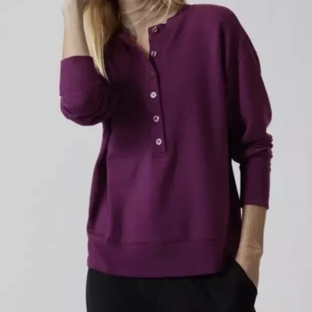 Athleta Balance Henley Sweatshirt Top Size S Exotic Fuchsia / Purple Long Sleeve